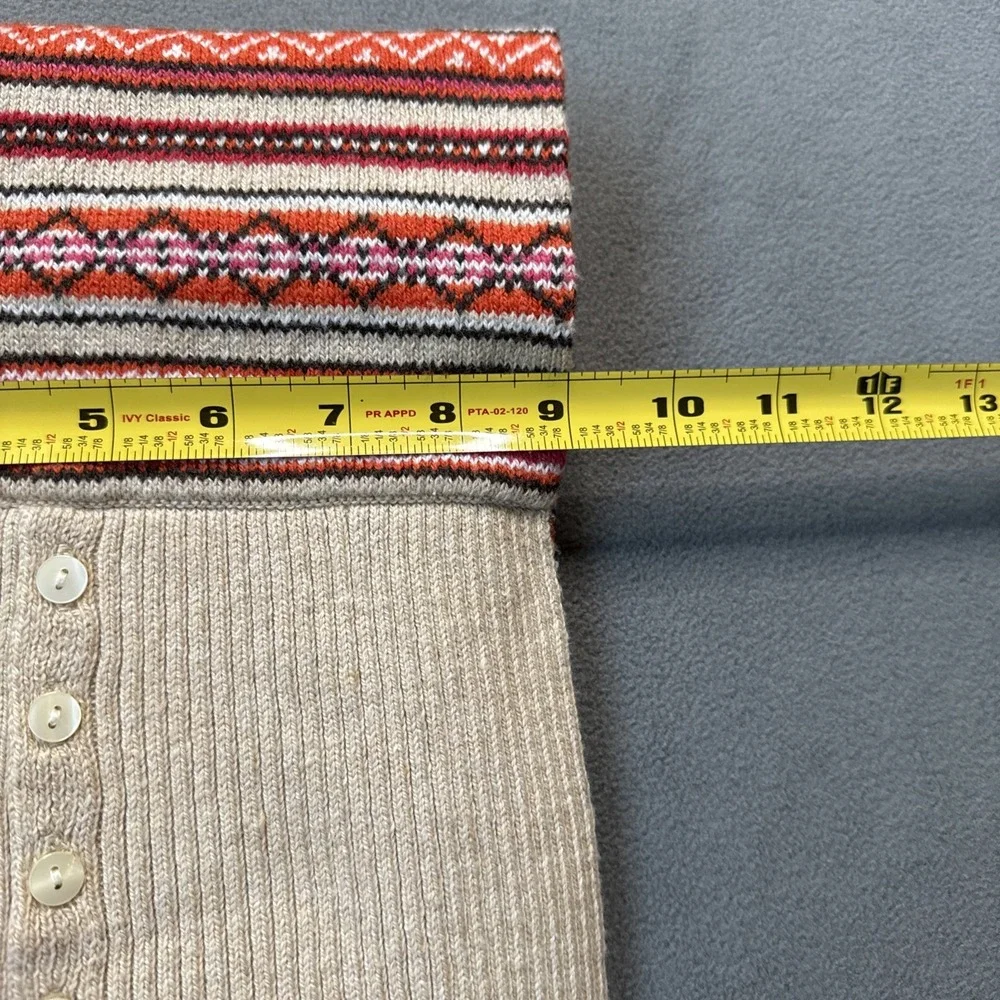 Lands End‎ Scarf Womens Beige Multi Fair Isle Buttons Double Sided 72